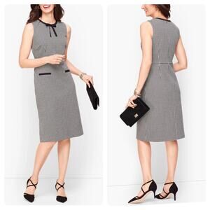 Talbots Sleeveless Ponte Knit Houndstooth Tie Neck Dress Women’s Size 16 NEW